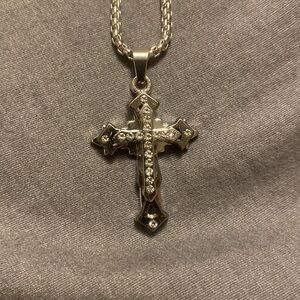 Rhinestones décor cross necklace stainless steel matching necklace